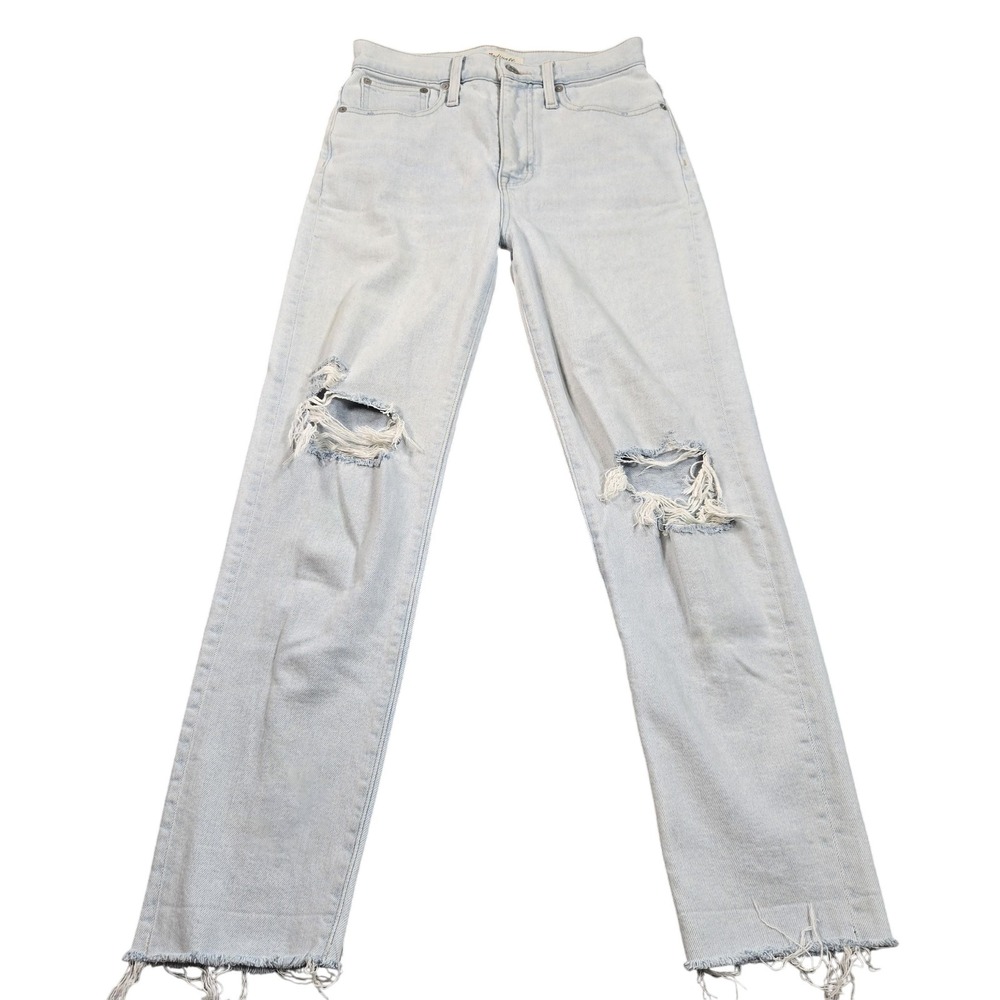 Madewell The Momjean Jeans Womens 26 Blue Light Wash‎ High Rise Distressed Denim